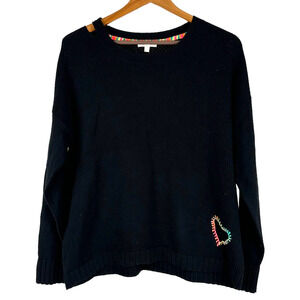 Lisa Todd NWT Lover Embroidered Rainbow Heart Sweater in Black Size L Ribbed